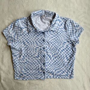 Garage Checkered Button-Up Crop Top